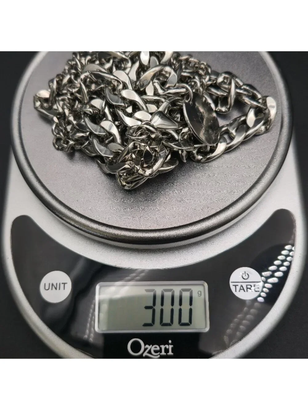 41 Inch Silver Cuban Link Chain Necklace with Round Tag, Chunky Curb B1447